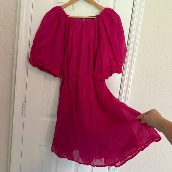 Banana Republic Ramie Open-Back Puff Sleeve Dress sz XS 100% Cotton - Picture 4 of 13